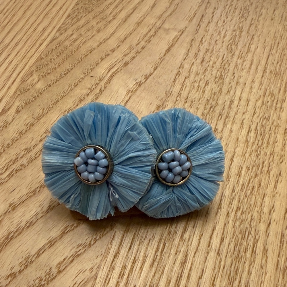 Blue Floral Raffia Clip-On Earrings - Women's Accessories